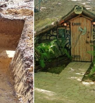 მხოლოდ ბუნებრივი მასალებით აშენებული სახლი შუა ტყეში 